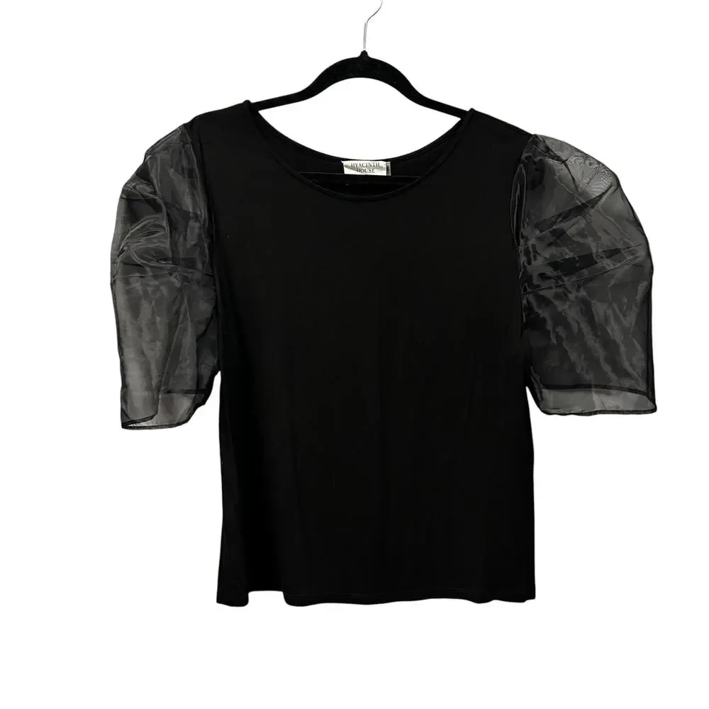 Hyacinth House Black Tulle Puff Short Sleeve Darby Top Womens XXL